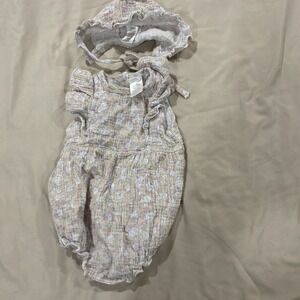 Lila & Jack Pastel floral baby Bubble Romper Muslin Matching Bonnet 12-18 Months